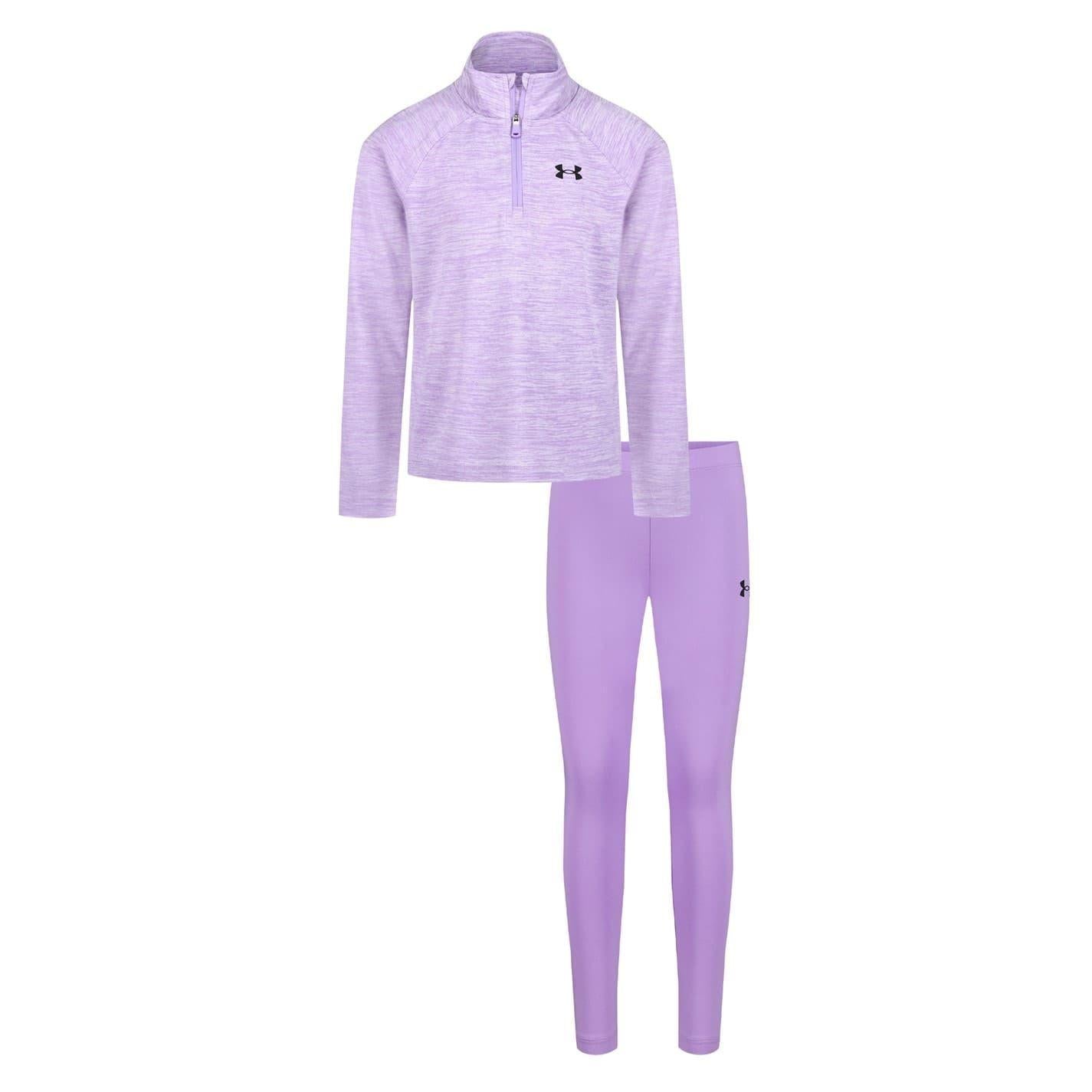 Lilac-Black - Front - Under Armour Girls Tracksuit Set