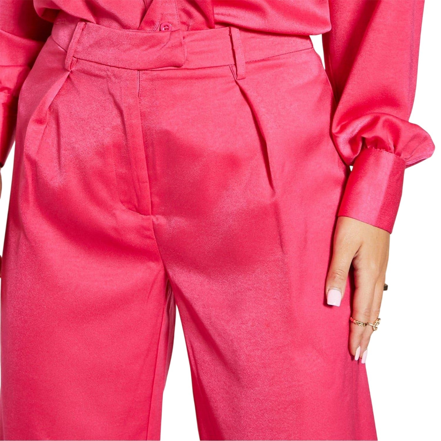 Hot Pink - Lifestyle - I Saw It First Womens-Ladies Satin Wide Leg Trousers