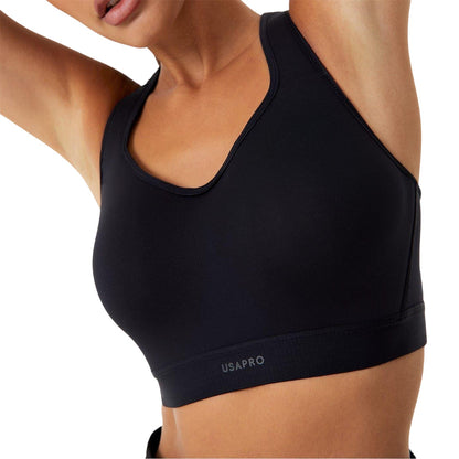 Black - Side - USA Pro Womens-Ladies High Support Sports Bra