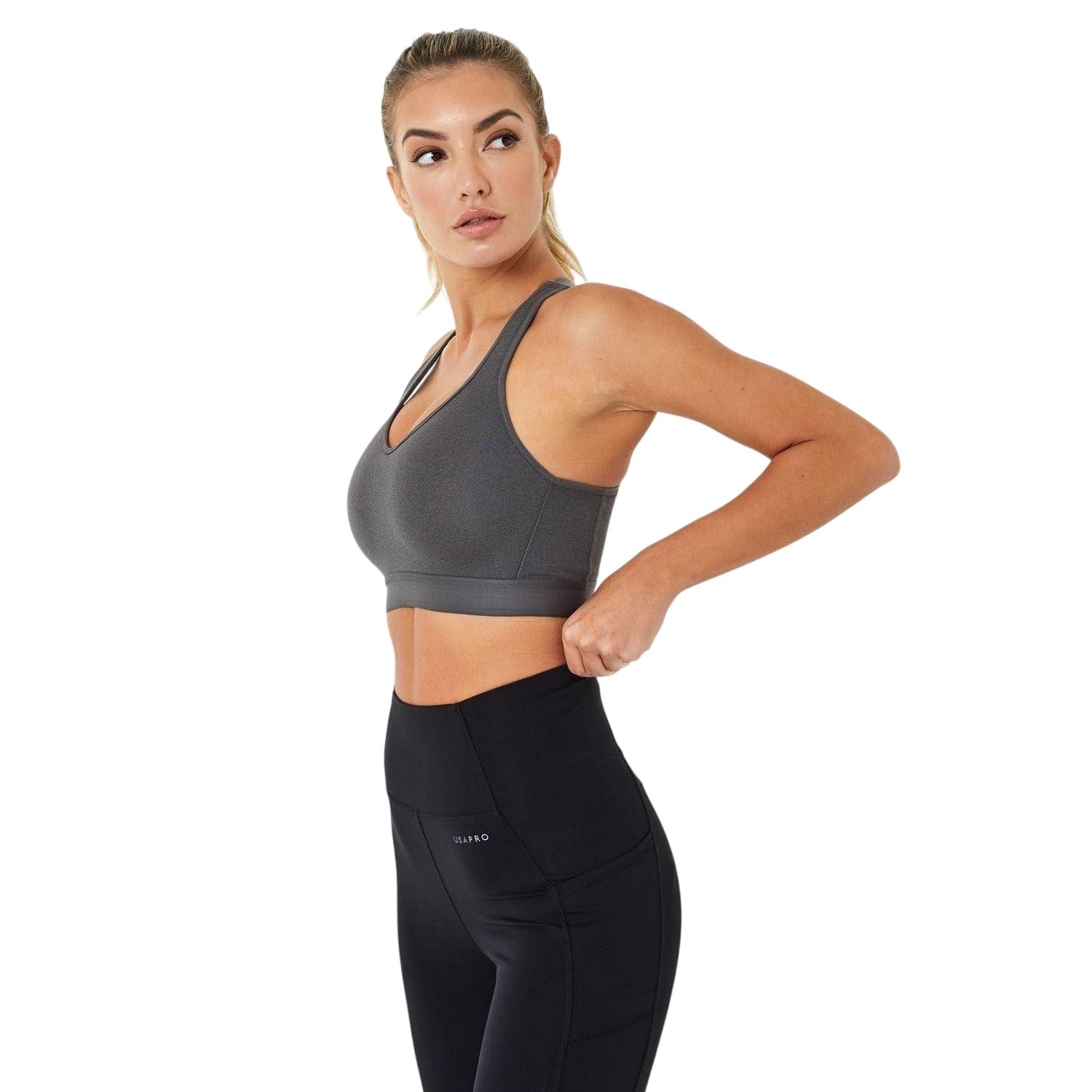 Charcoal - Back - USA Pro Womens-Ladies High Support Sports Bra