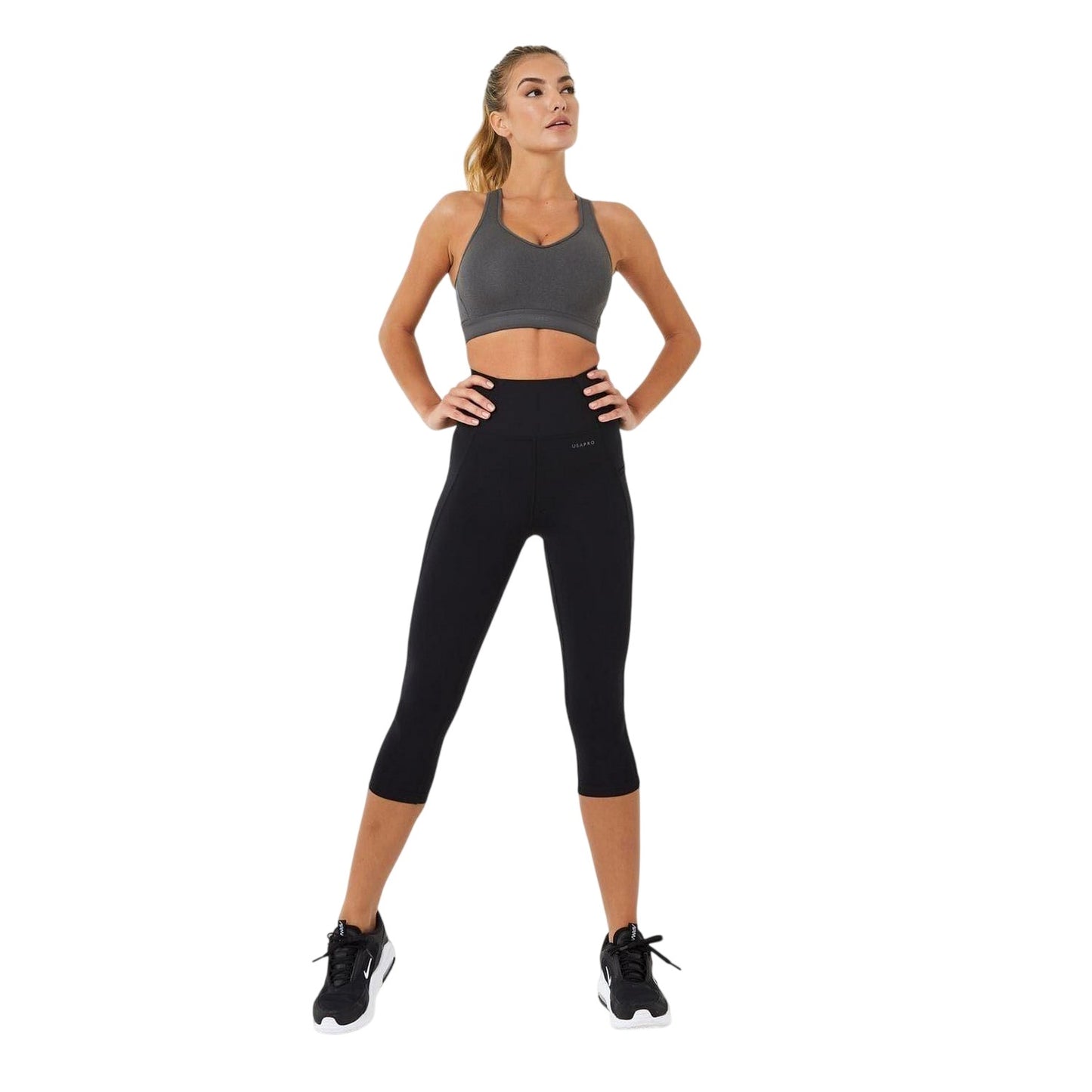 Charcoal - Side - USA Pro Womens-Ladies High Support Sports Bra