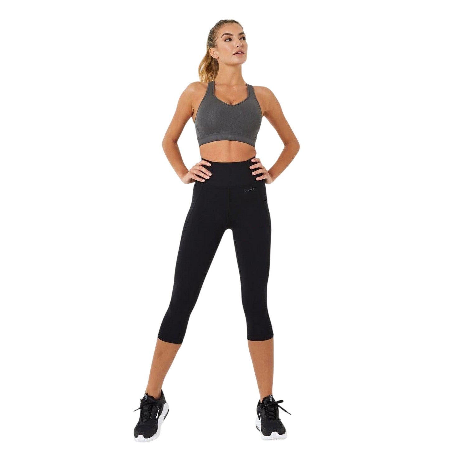 Charcoal - Side - USA Pro Womens-Ladies High Support Sports Bra
