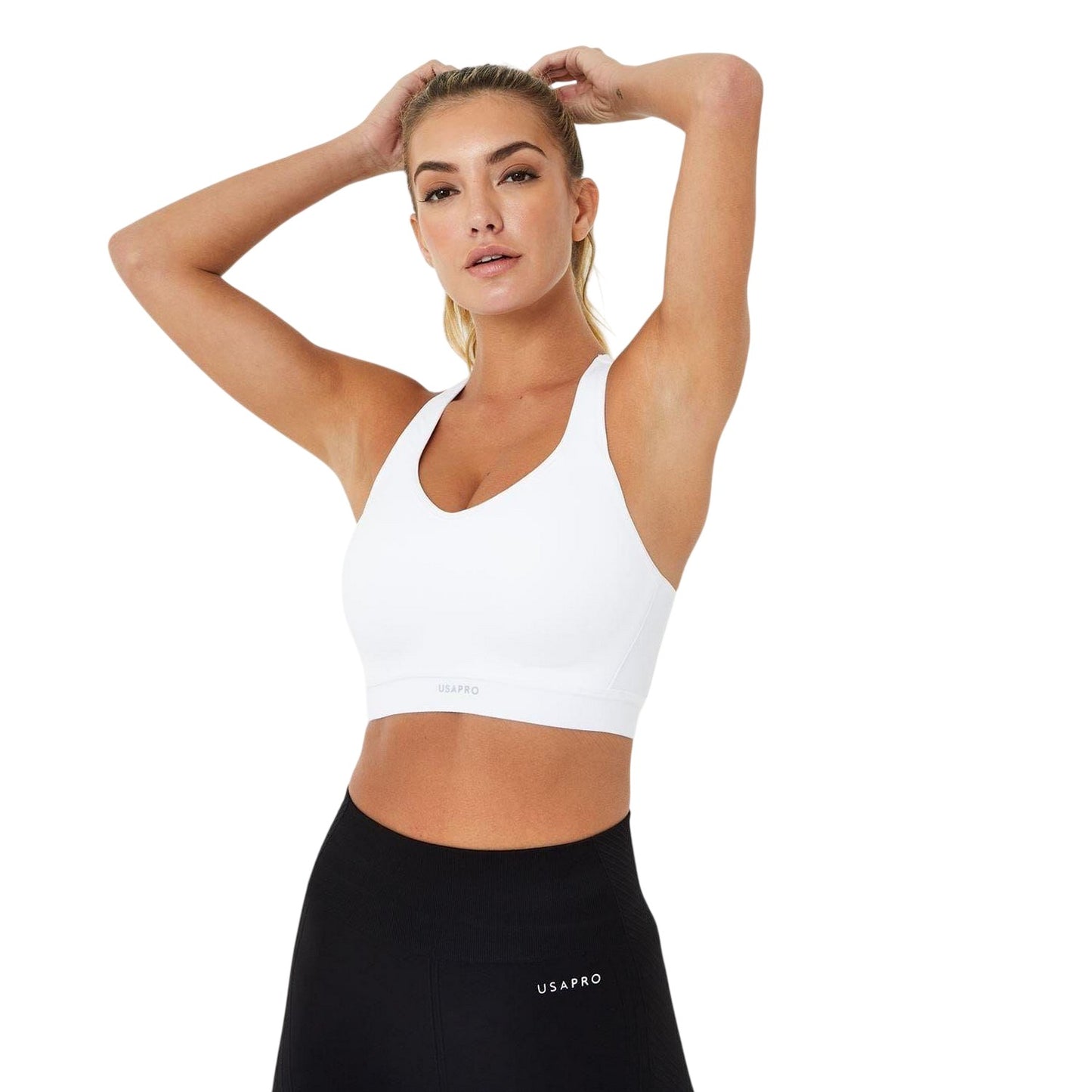 White - Front - USA Pro Womens-Ladies High Support Sports Bra