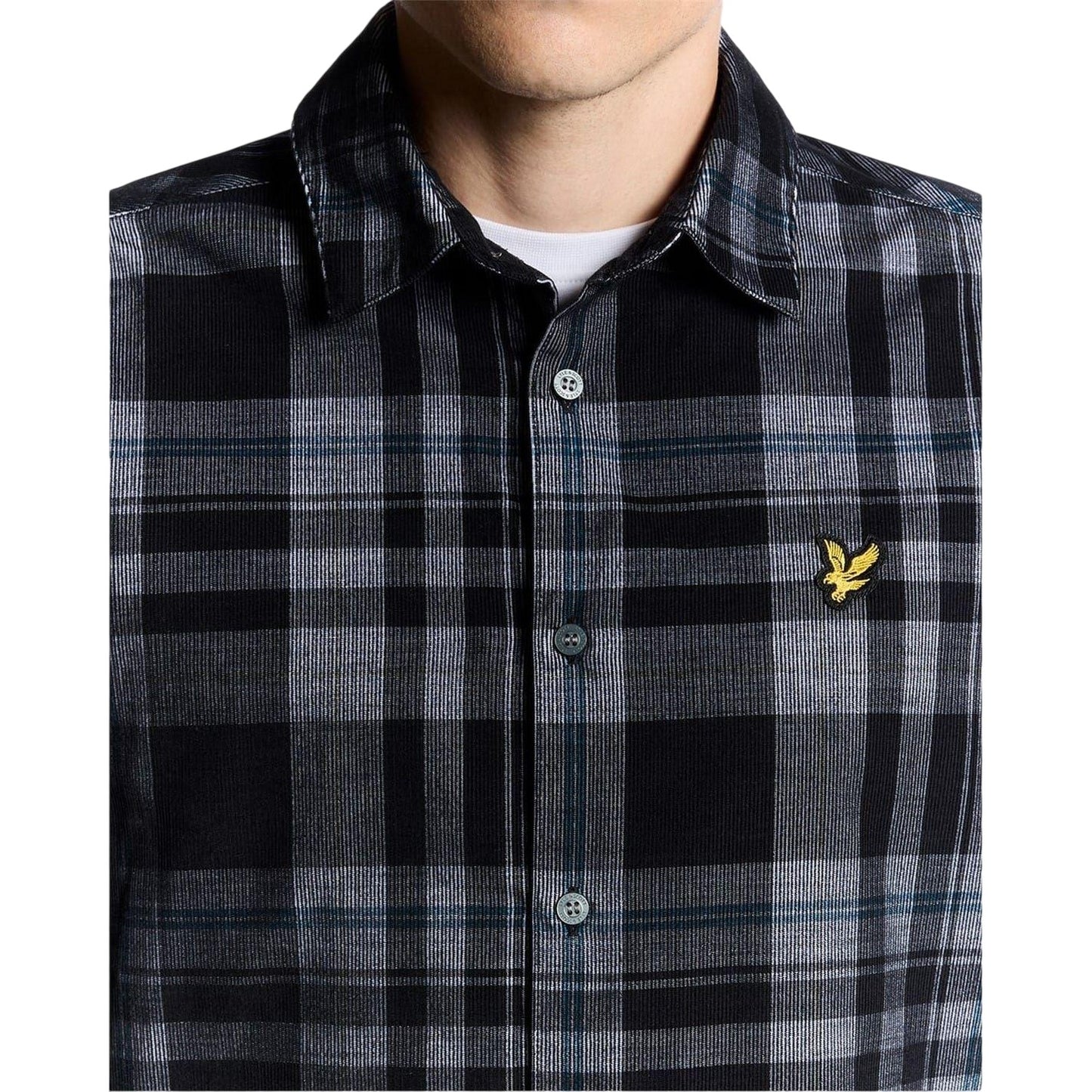Jet Black-White - Side - Lyle & Scott Mens Corded Long-Sleeved Shirt