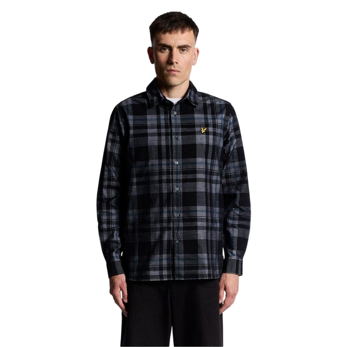 Jet Black-White - Lifestyle - Lyle & Scott Mens Corded Long-Sleeved Shirt