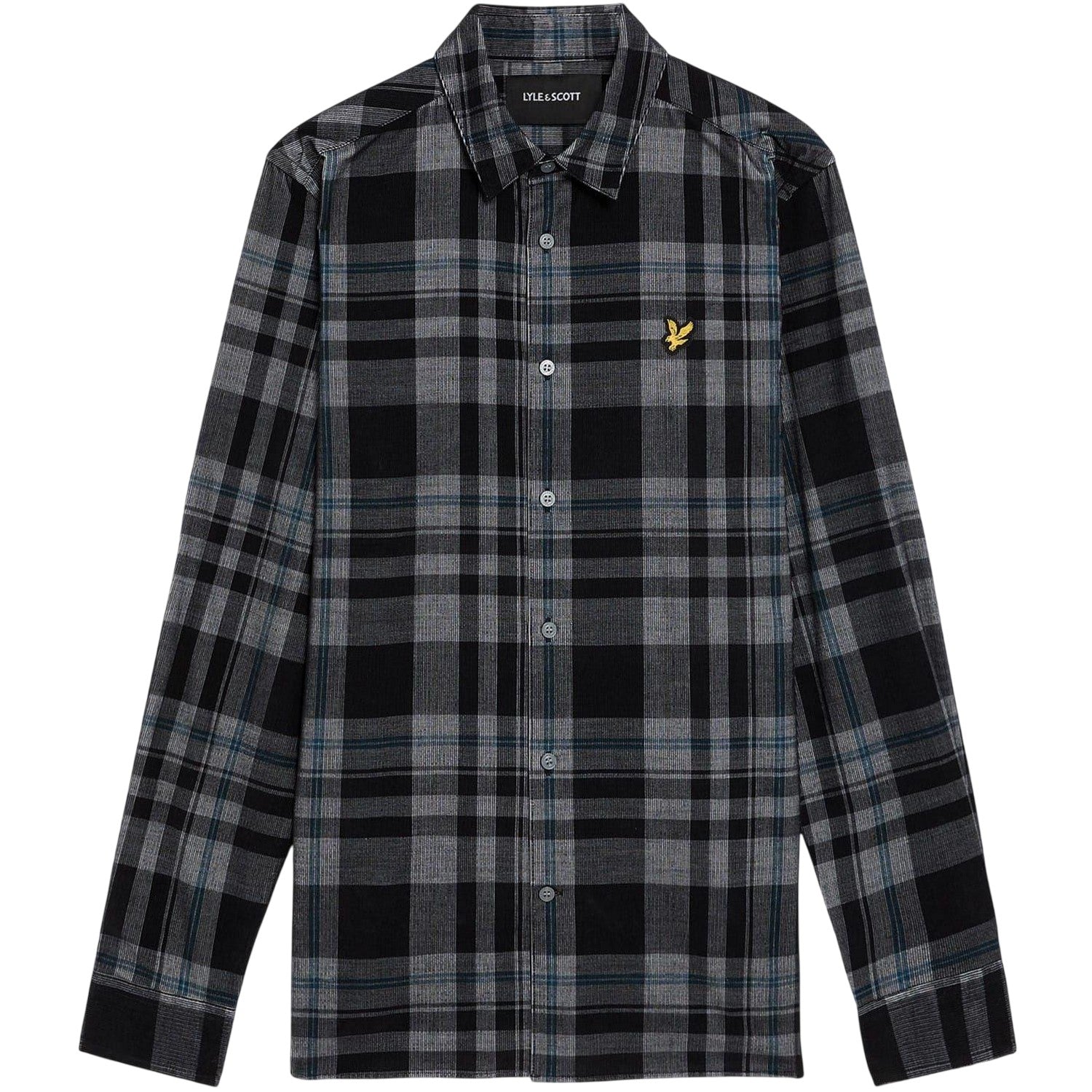 Jet Black-White - Front - Lyle & Scott Mens Corded Long-Sleeved Shirt