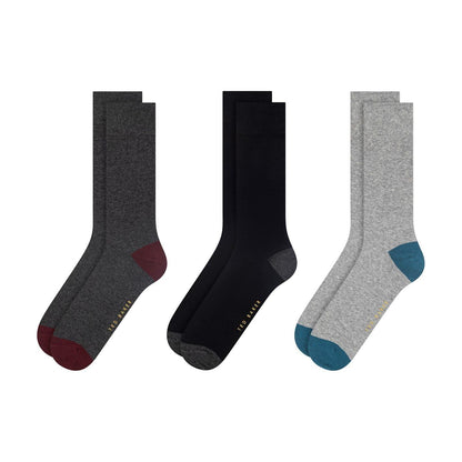 Charcoal-Black-Grey - Front - Ted Baker Mens Cotton Blend Crew Socks (Pack of 3)