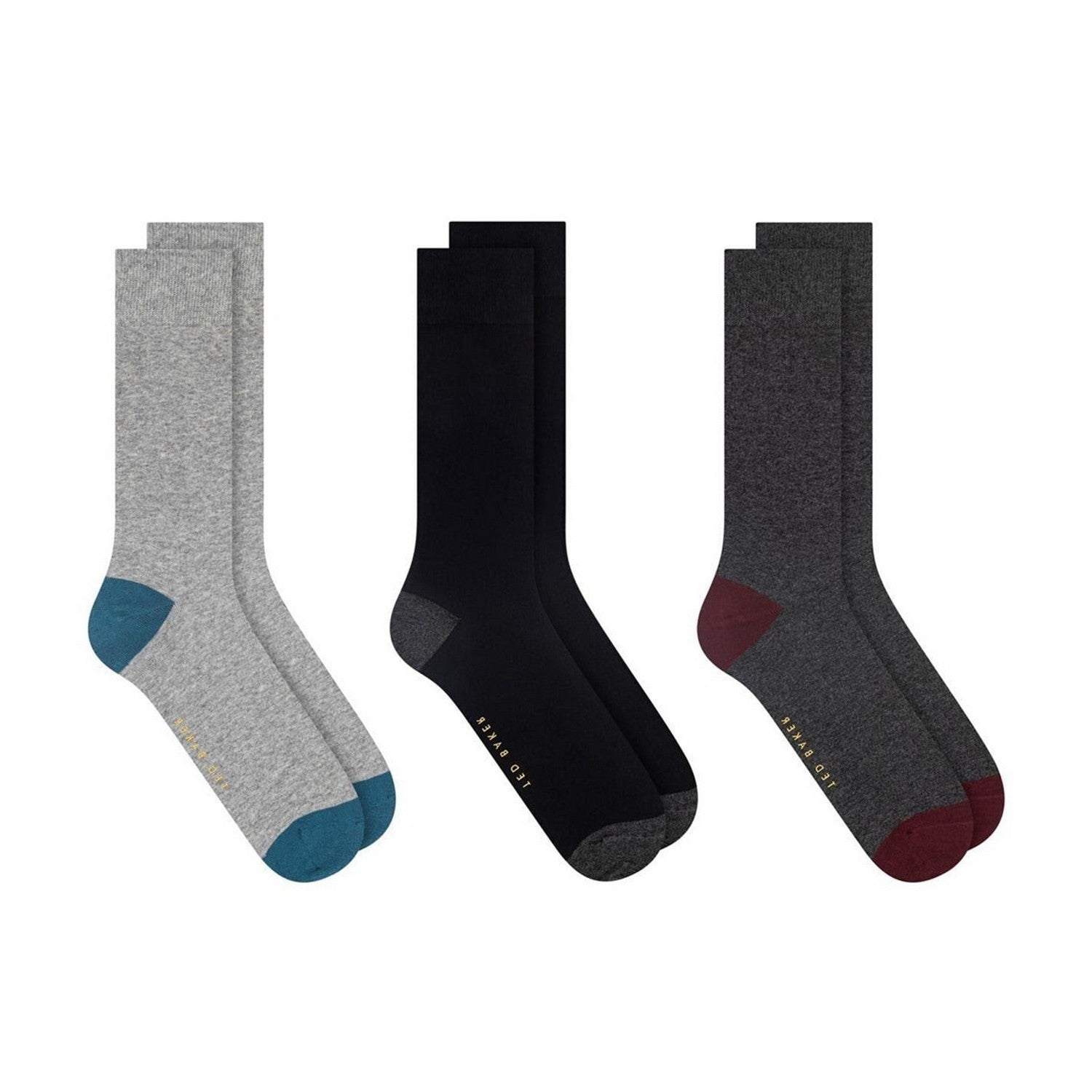 Charcoal-Black-Grey - Back - Ted Baker Mens Cotton Blend Crew Socks (Pack of 3)