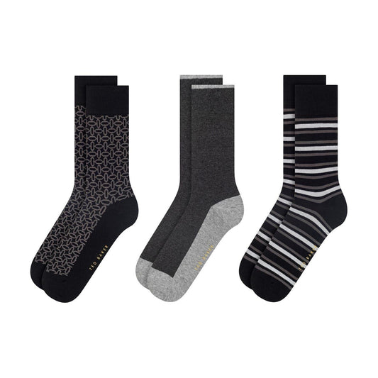 Black - Front - Ted Baker Mens Cotton Blend Crew Socks (Pack of 3)