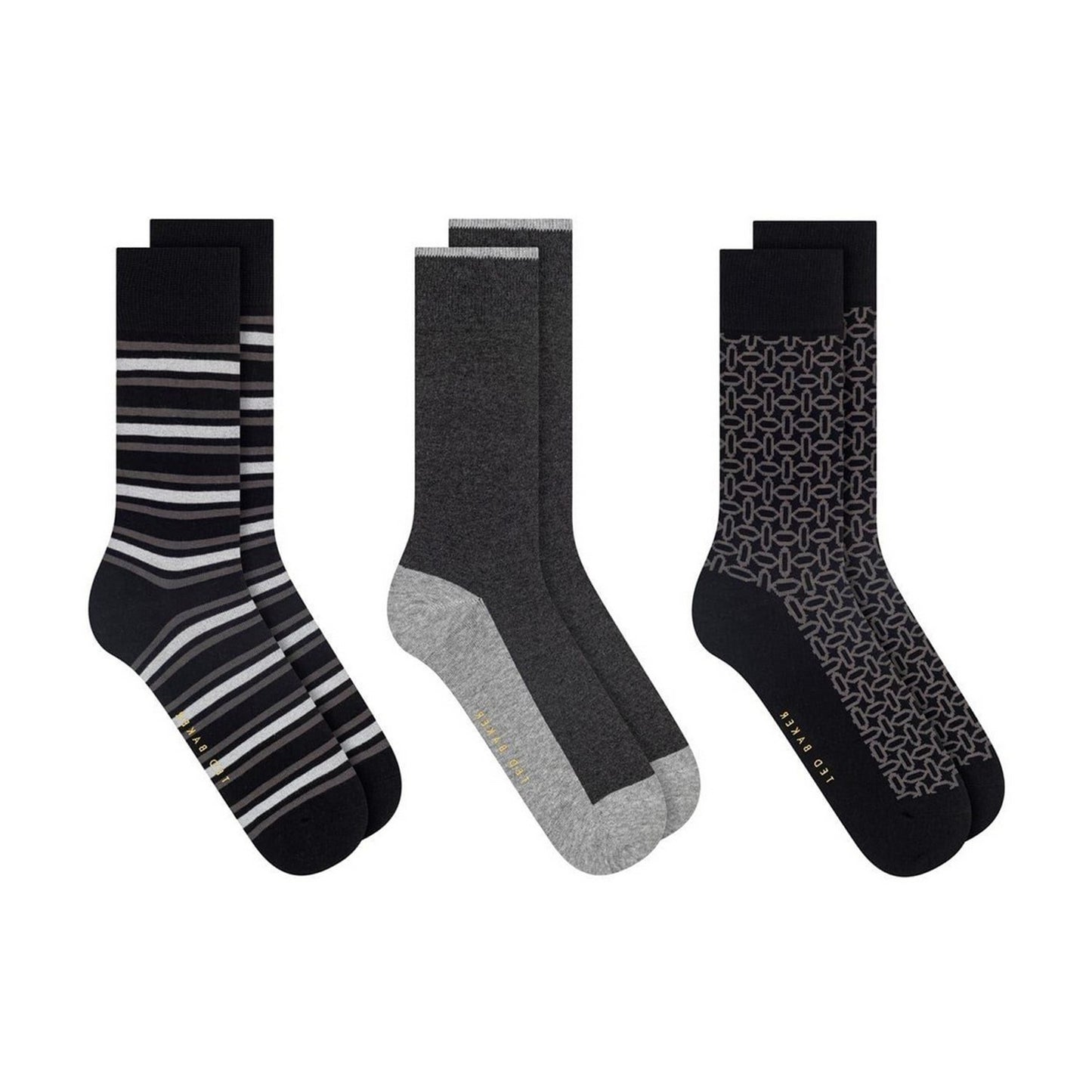 Black - Back - Ted Baker Mens Cotton Blend Crew Socks (Pack of 3)