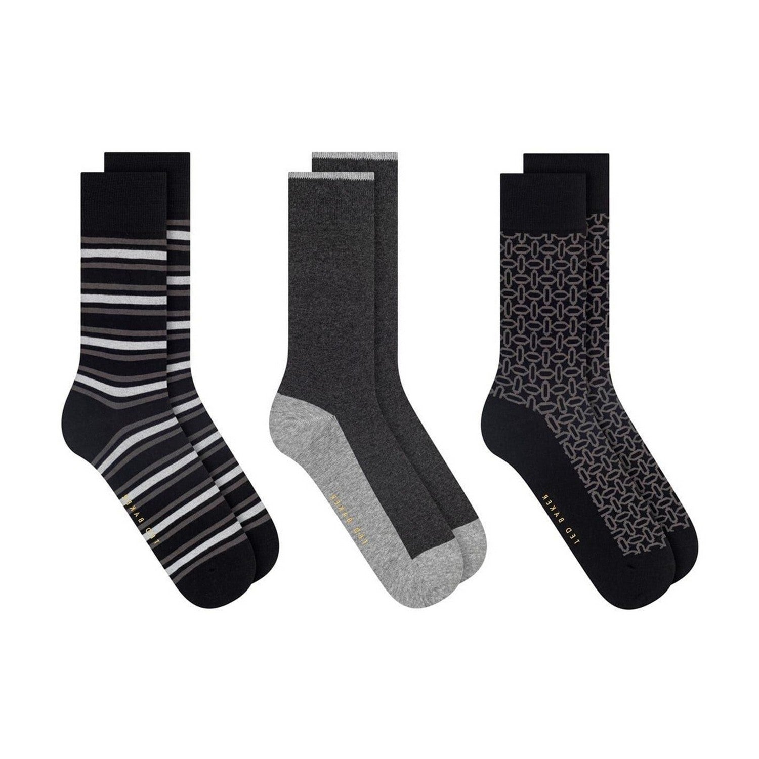 Black - Back - Ted Baker Mens Cotton Blend Crew Socks (Pack of 3)