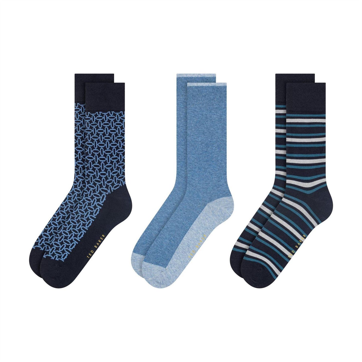 Blue - Front - Ted Baker Mens Cotton Blend Crew Socks (Pack of 3)