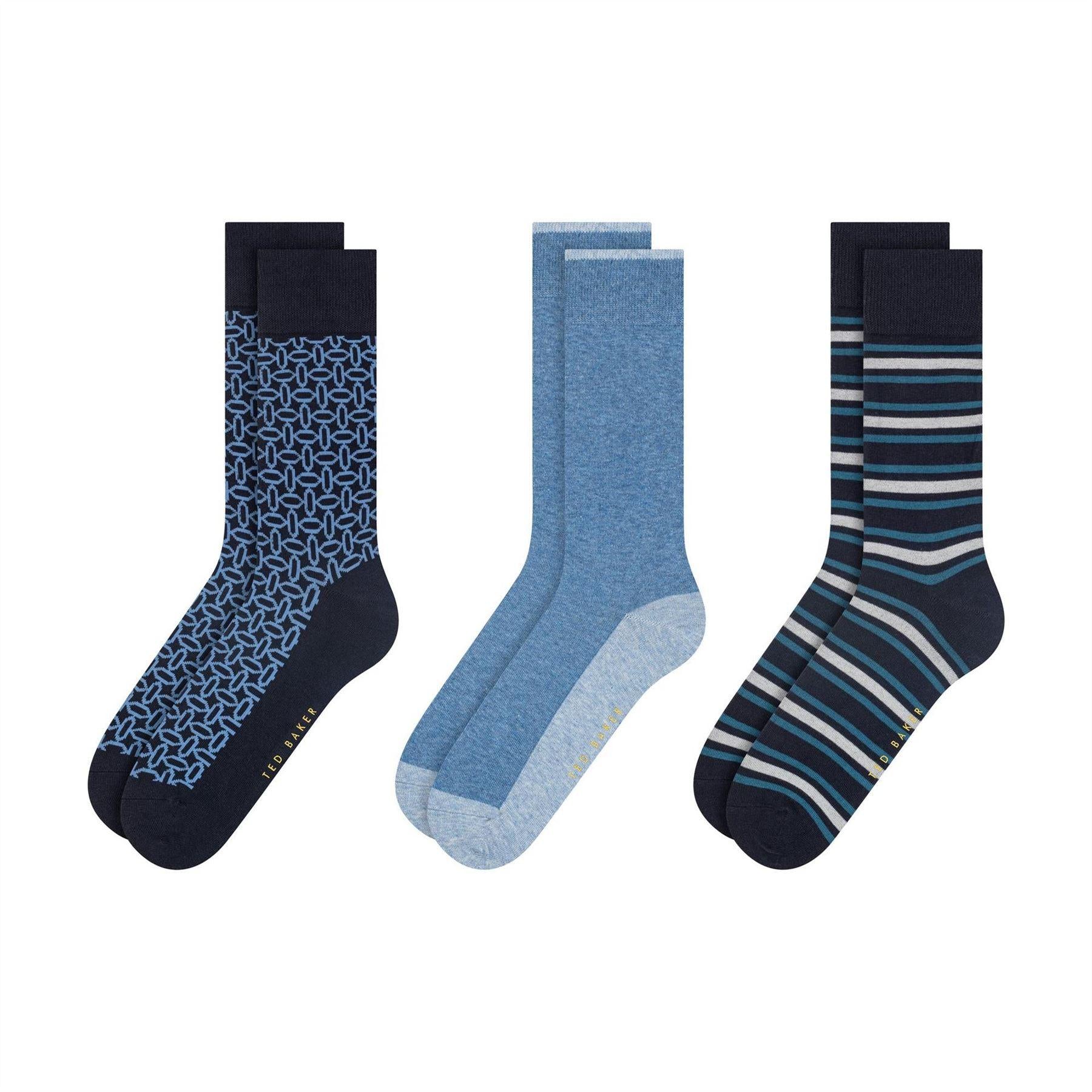 Blue - Front - Ted Baker Mens Cotton Blend Crew Socks (Pack of 3)