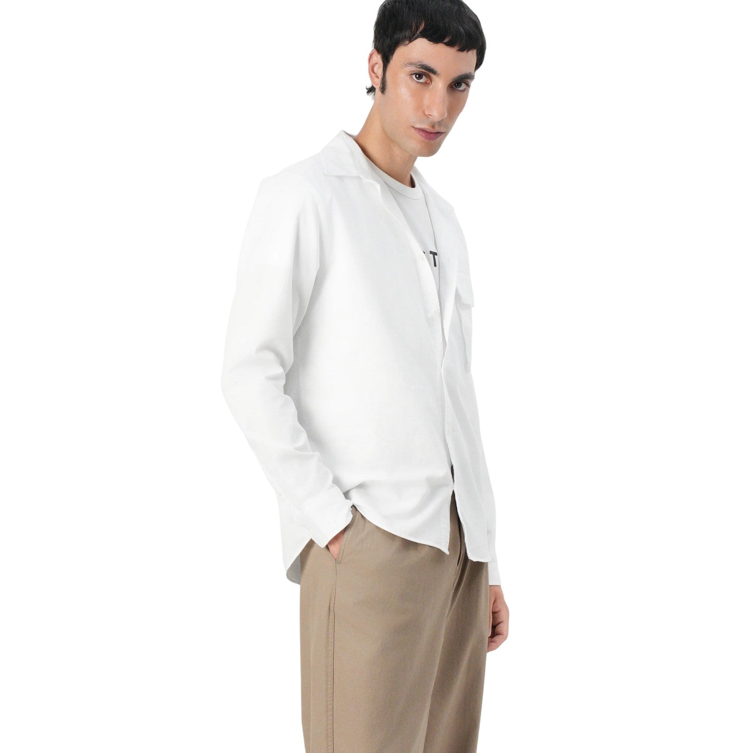 White - Side - Belstaff Mens Cotton Shirt