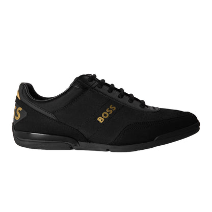 Black-Gold - Front - Boss Mens Saturn Low Cut Trainers