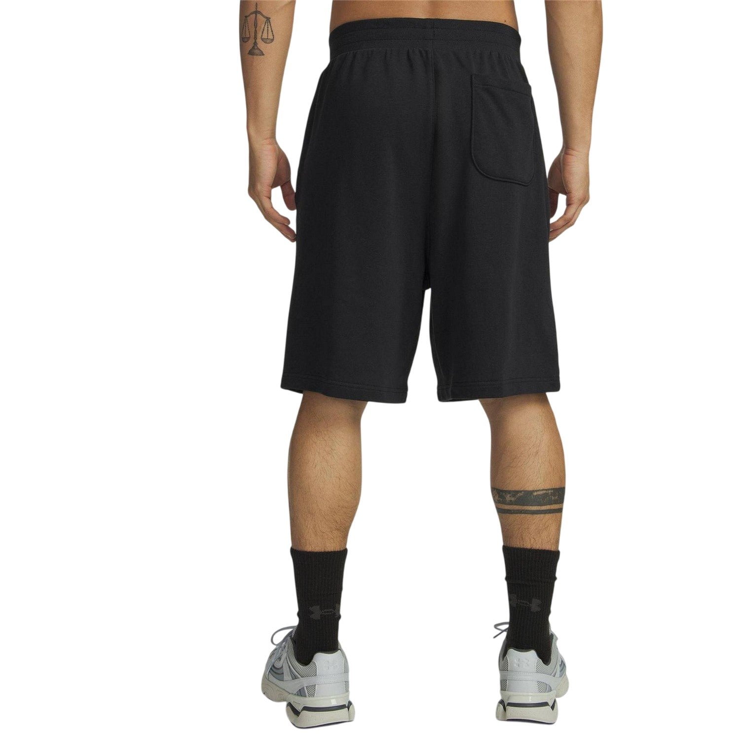 Black - Back - Under Armour Mens Rival Fleece Graphic Print Tapered Shorts