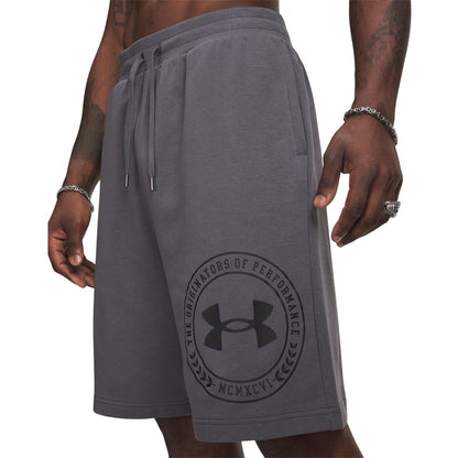 Grey-Black - Side - Under Armour Mens Rival Fleece Graphic Print Tapered Shorts