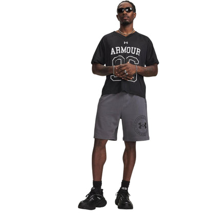 Grey-Black - Lifestyle - Under Armour Mens Rival Fleece Graphic Print Tapered Shorts