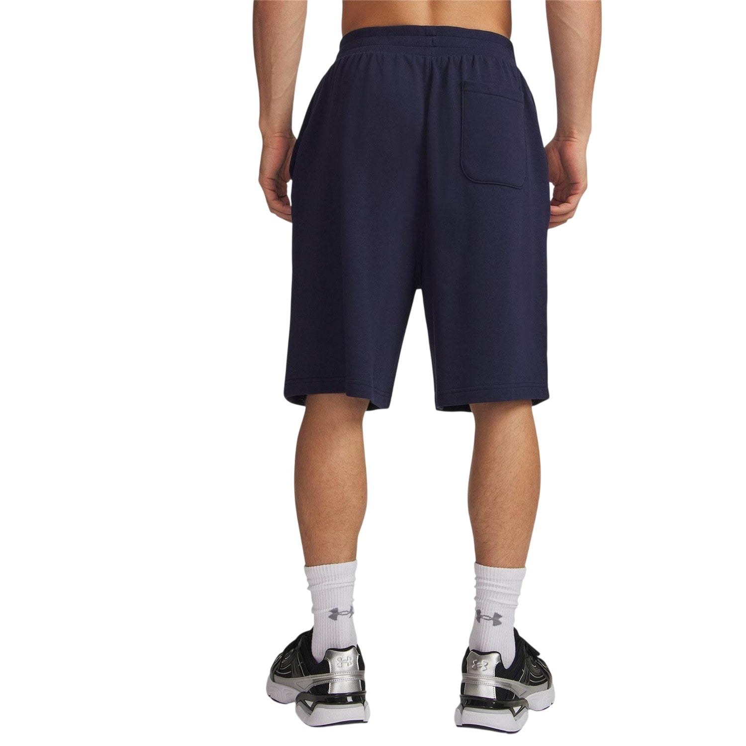 Navy-Black - Back - Under Armour Mens Rival Fleece Graphic Print Tapered Shorts