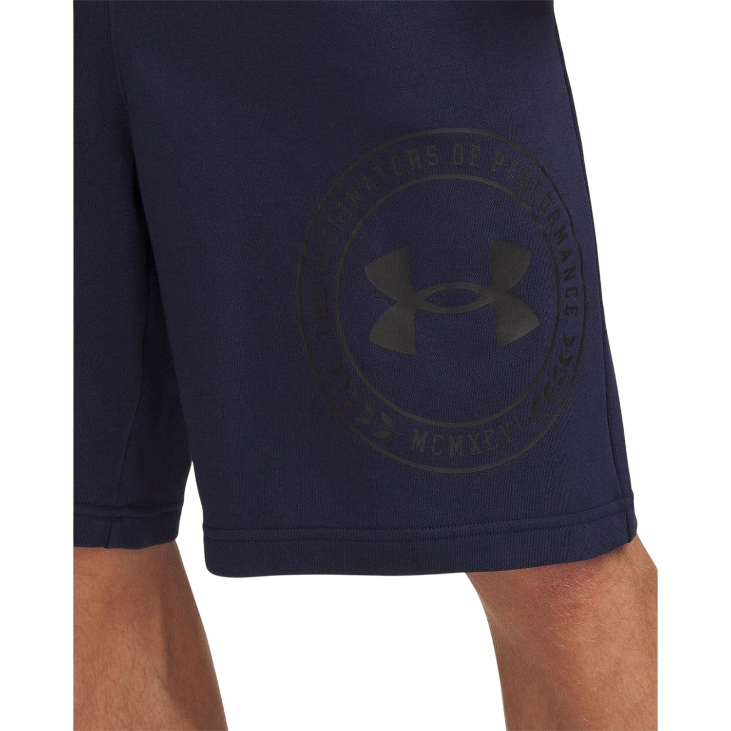 Navy-Black - Side - Under Armour Mens Rival Fleece Graphic Print Tapered Shorts