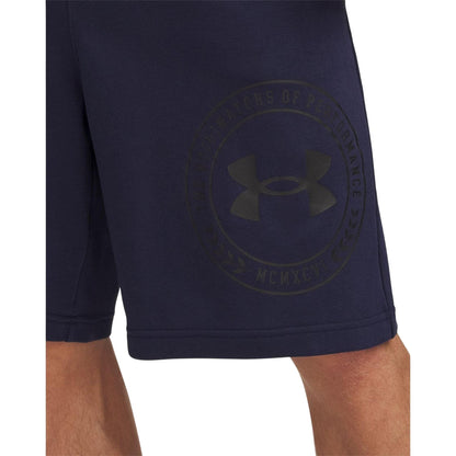 Navy-Black - Side - Under Armour Mens Rival Fleece Graphic Print Tapered Shorts