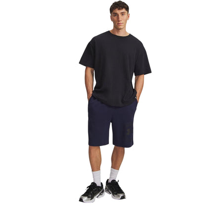 Navy-Black - Lifestyle - Under Armour Mens Rival Fleece Graphic Print Tapered Shorts