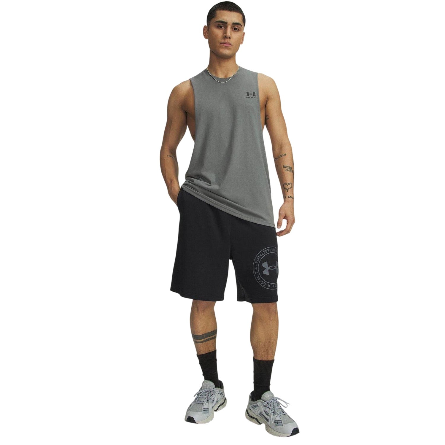 Black - Lifestyle - Under Armour Mens Rival Fleece Graphic Print Tapered Shorts