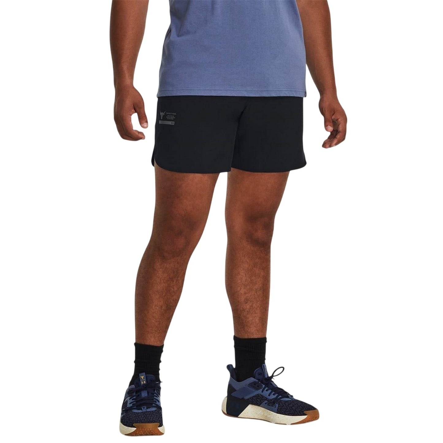 Black - Lifestyle - Under Armour Mens Project Rock Curved Hem Workout Shorts