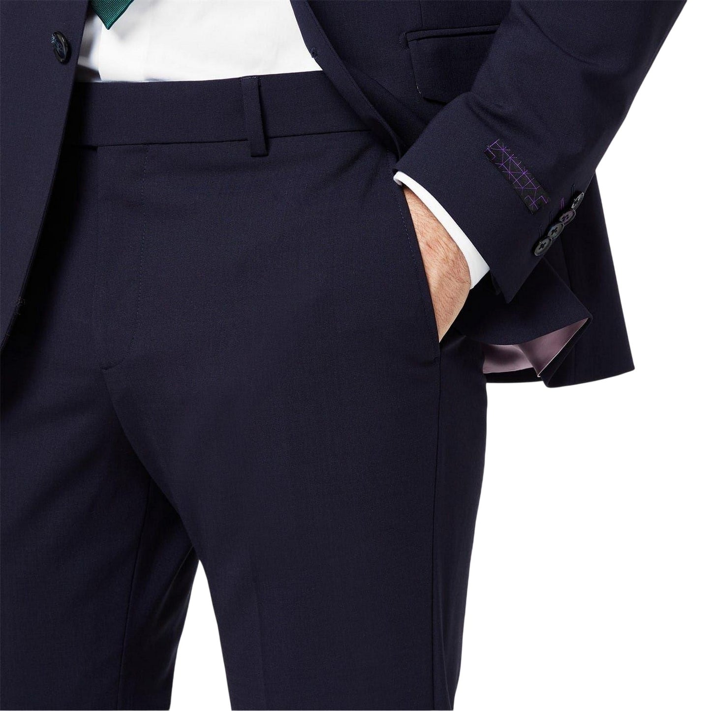 Navy - Side - Without Prejudice Mens Slim Business Suit Trousers