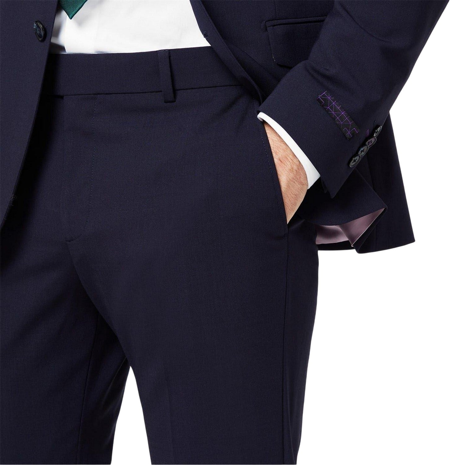 Navy - Side - Without Prejudice Mens Slim Business Suit Trousers