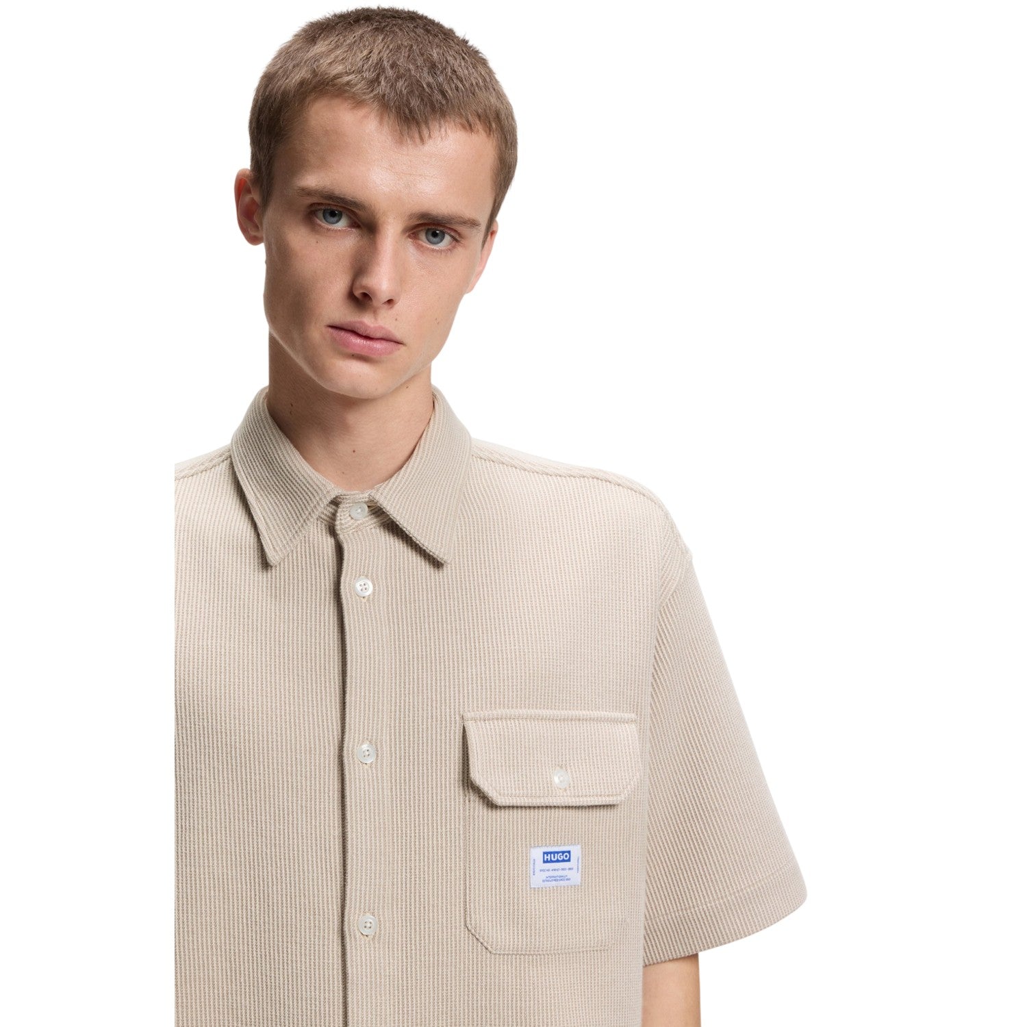 White - Side - Hugo Mens Ebaffino Ribbed Shirt