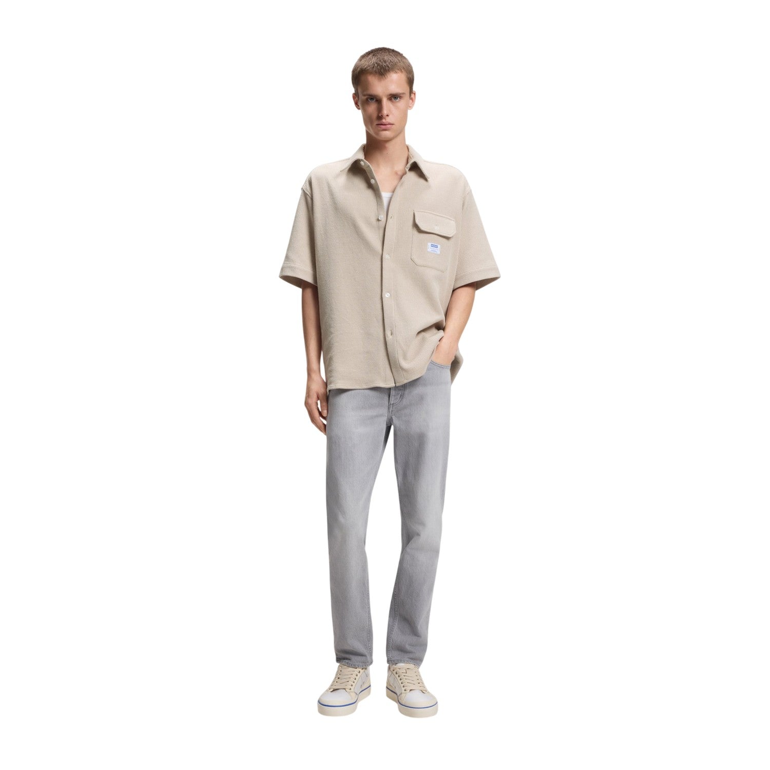 White - Pack Shot - Hugo Mens Ebaffino Ribbed Shirt