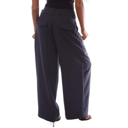 Blue - Back - Gant Womens-Ladies Belted Wide Leg Trousers