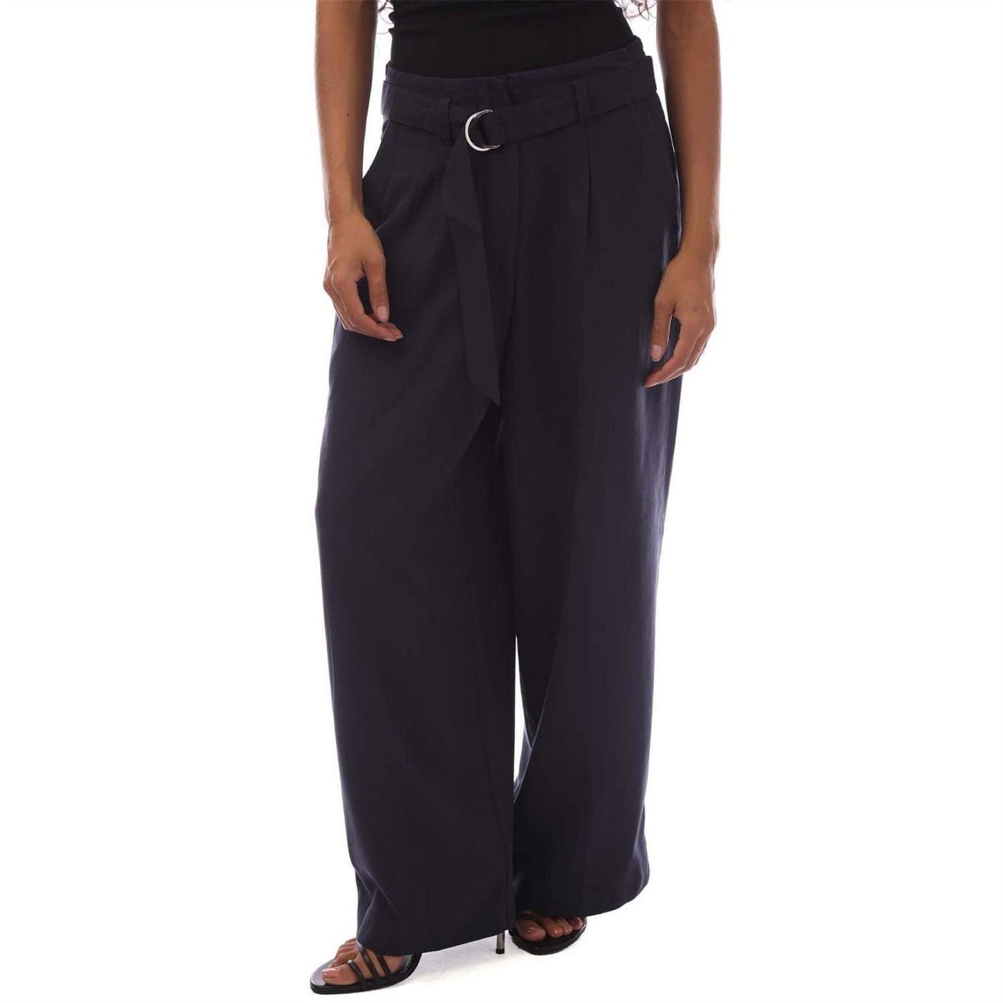 Blue - Side - Gant Womens-Ladies Belted Wide Leg Trousers
