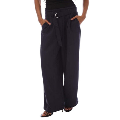 Blue - Front - Gant Womens-Ladies Belted Wide Leg Trousers