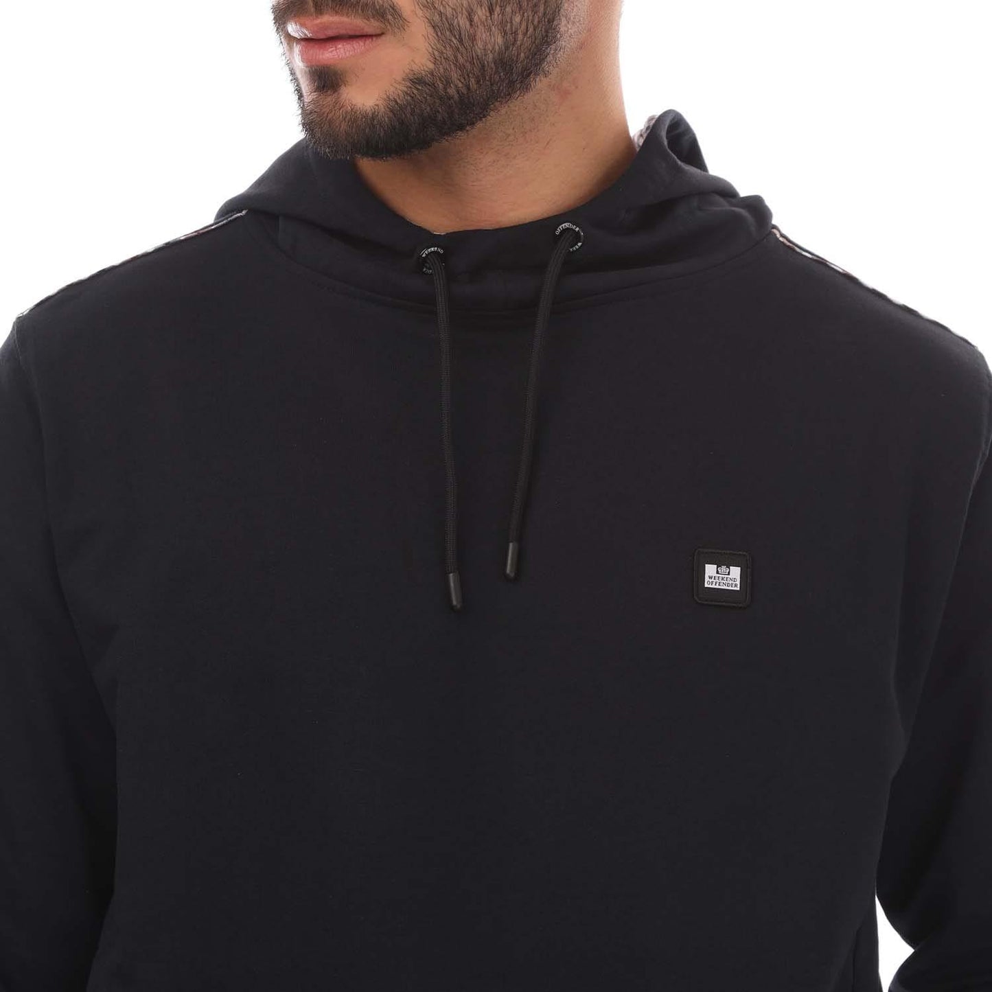Navy - Side - Weekend Offender Mens Justify Checked Trim Hoodie