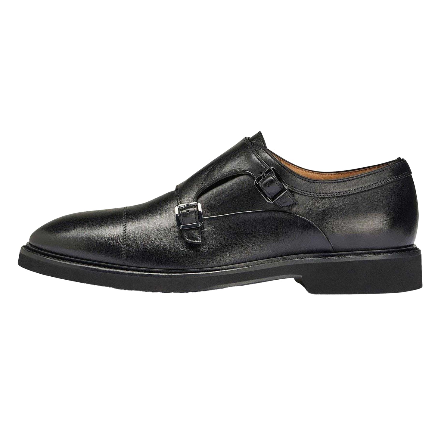 Black - Side - Boss Mens Monk Leather Oxford Shoes