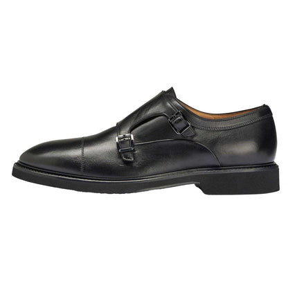 Black - Side - Boss Mens Monk Leather Oxford Shoes