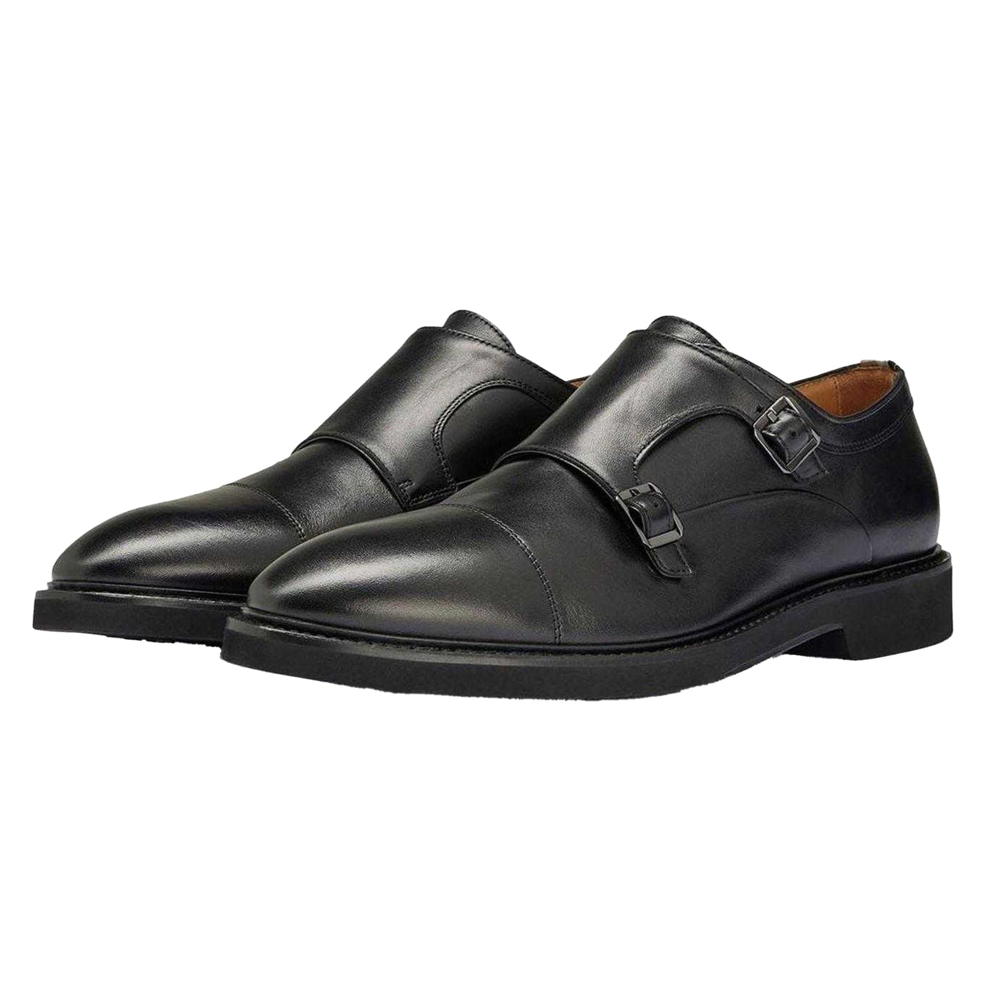 Black - Pack Shot - Boss Mens Monk Leather Oxford Shoes