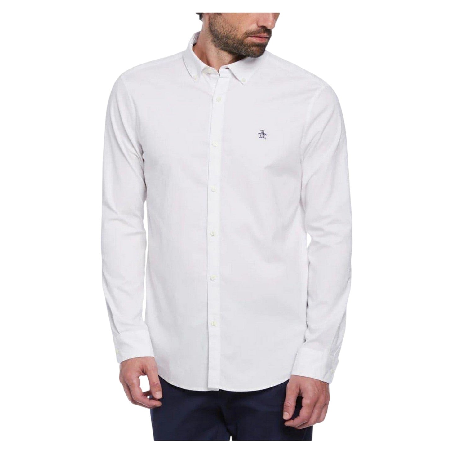 Bright White - Lifestyle - Original Penguin Mens Sticker Pete EcoVero Long-Sleeved Shirt