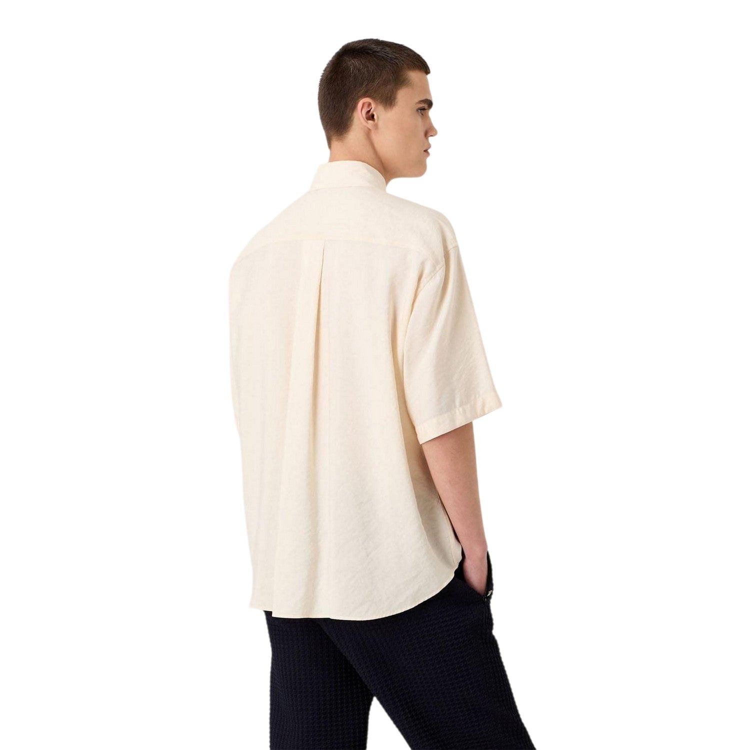 Cream - Back - Emporio Armani EA7 Mens Relaxed Fit Short-Sleeved Shirt