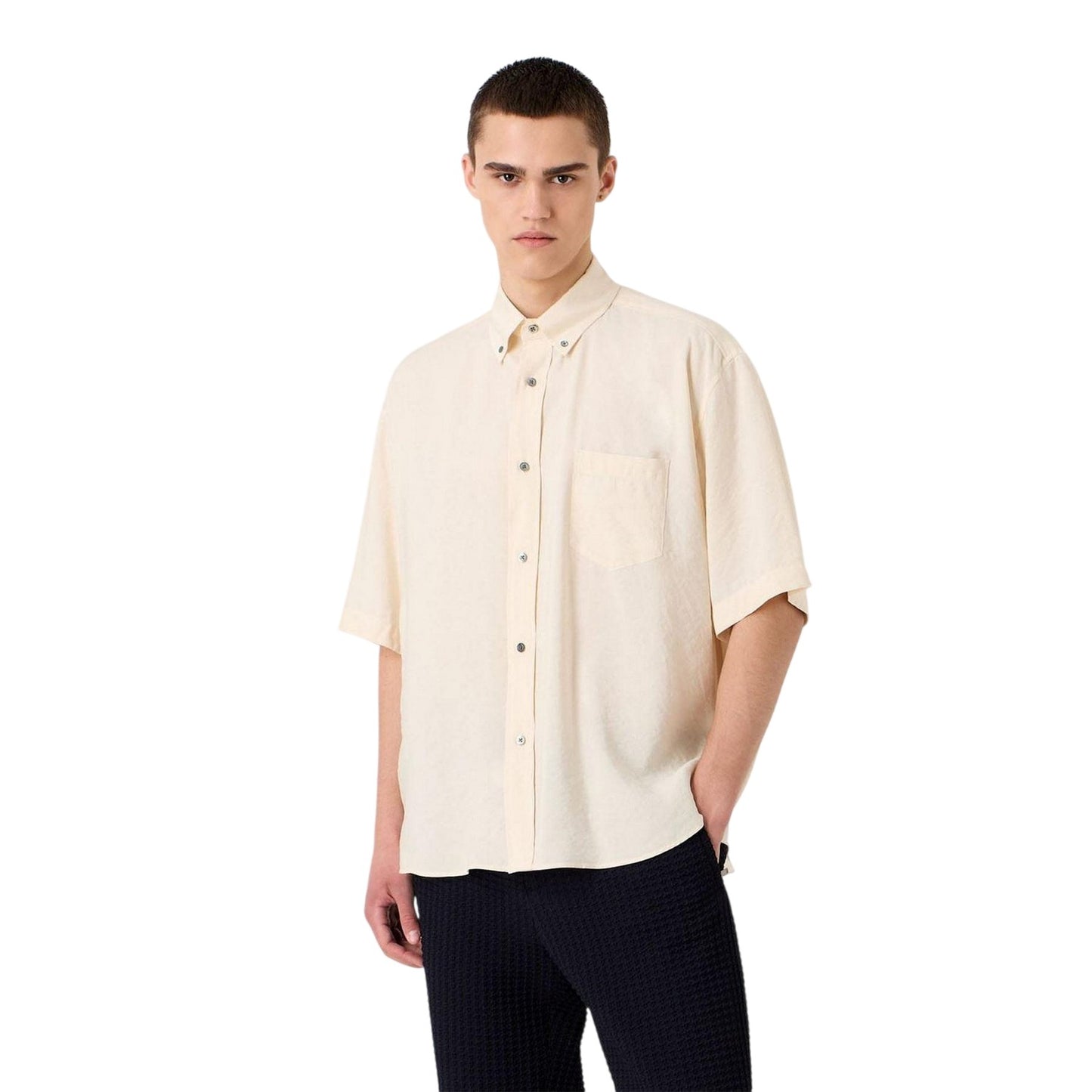 Cream - Side - Emporio Armani EA7 Mens Relaxed Fit Short-Sleeved Shirt