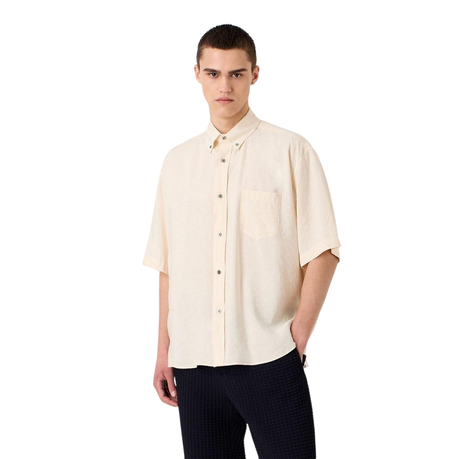 Cream - Side - Emporio Armani EA7 Mens Relaxed Fit Short-Sleeved Shirt