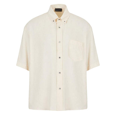 Cream - Front - Emporio Armani EA7 Mens Relaxed Fit Short-Sleeved Shirt
