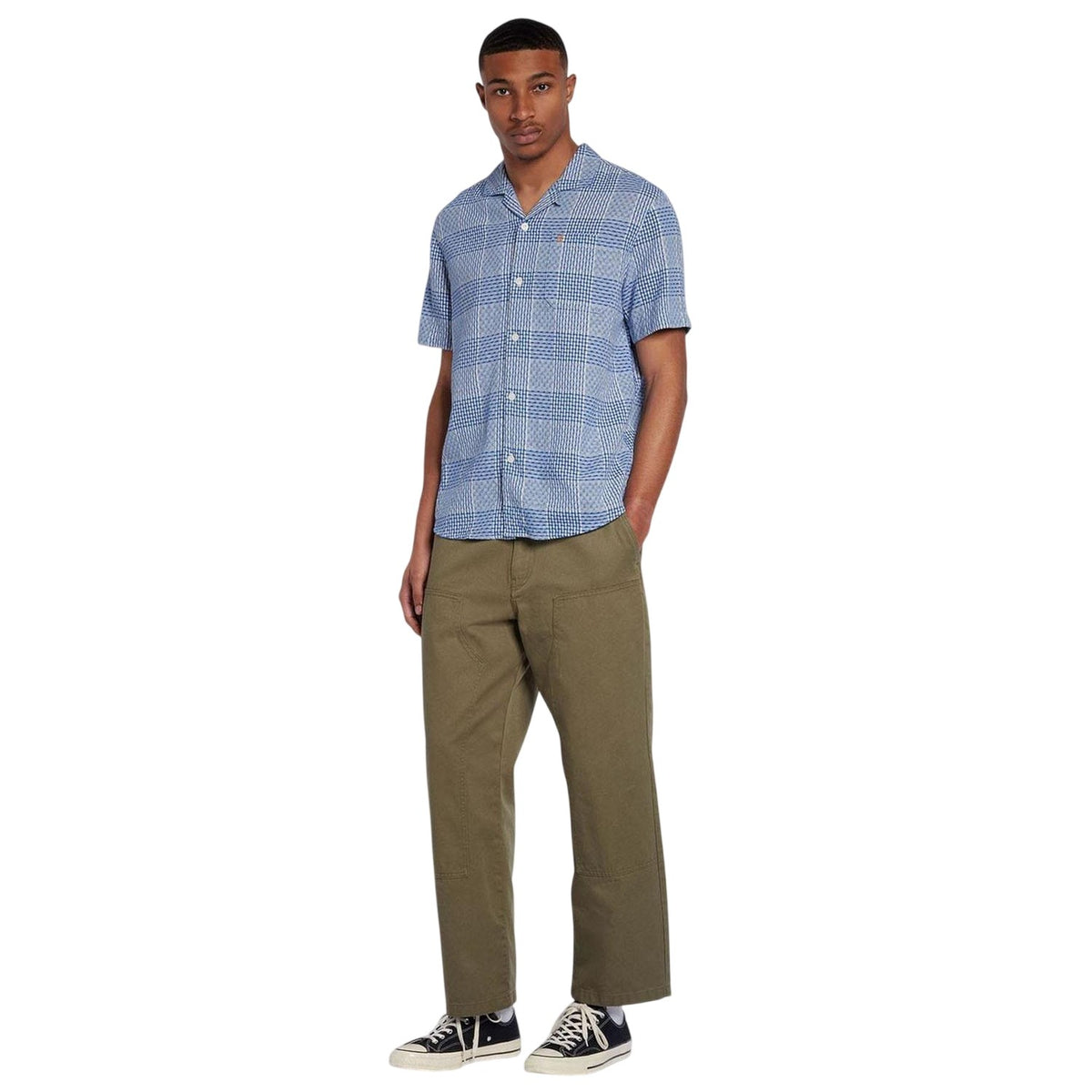 Blue - Side - Farah Mens Checked Relaxed Fit Shirt