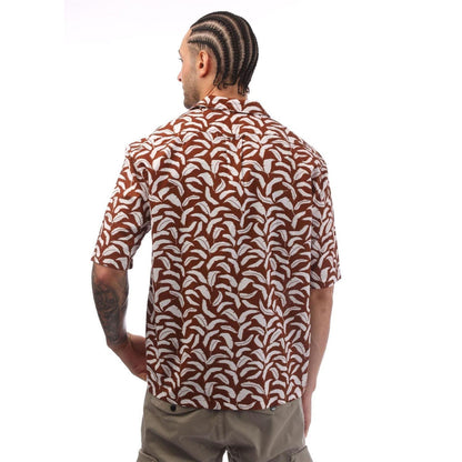 Brown - Back - Boss Mens Leaf Print Relaxed Fit Short-Sleeved Shirt