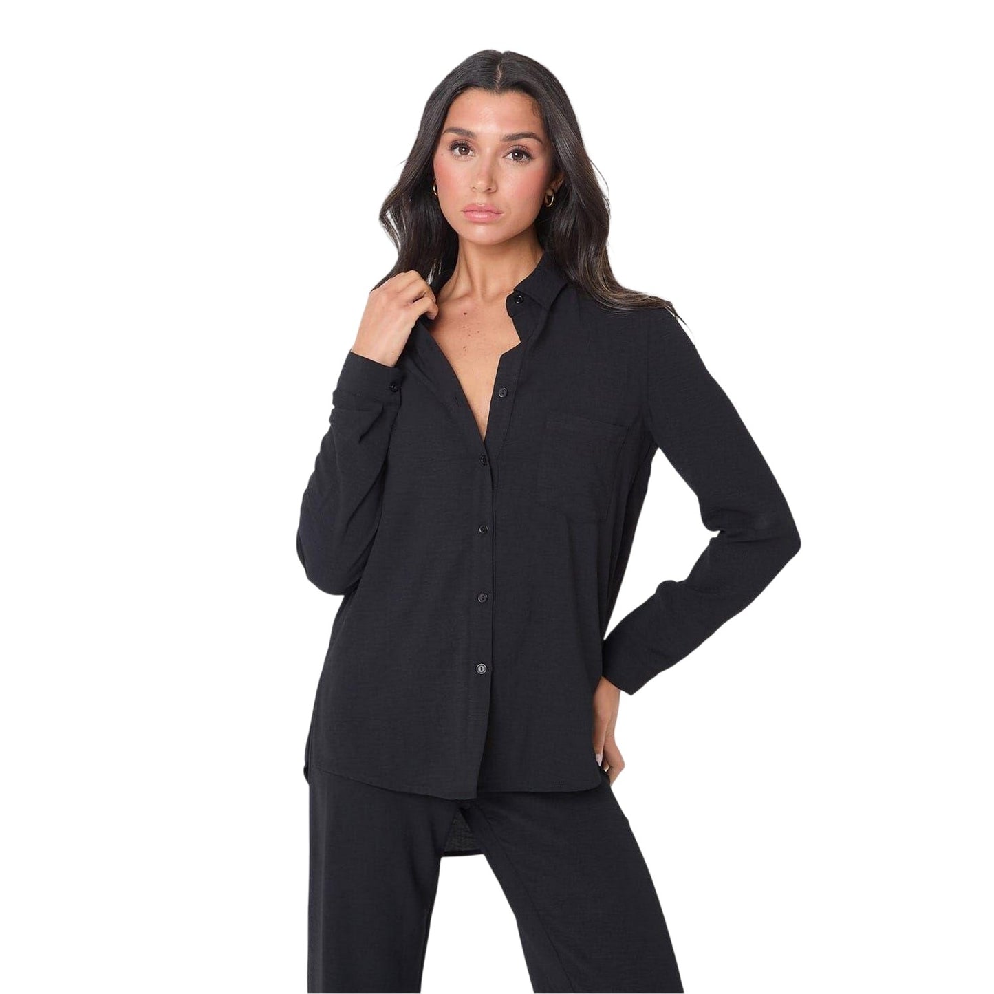 Black - Side - I Saw It First Womens-Ladies Crepe Long-Sleeved Shirt