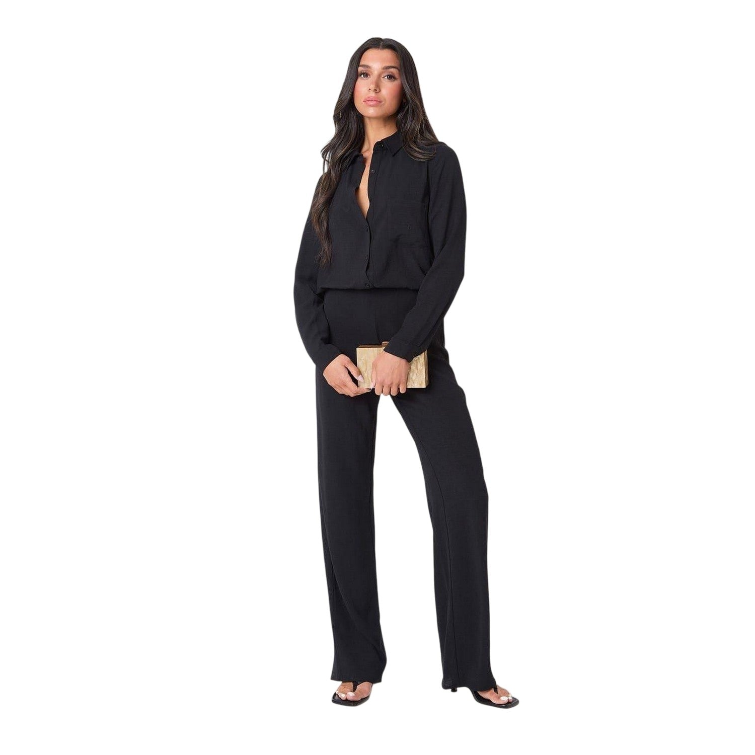 Black - Front - I Saw It First Womens-Ladies Crepe Long-Sleeved Shirt