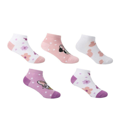 White-Pink-Red - Front - Disney Girls Minnie Mouse Trainer Socks (Pack of 5)