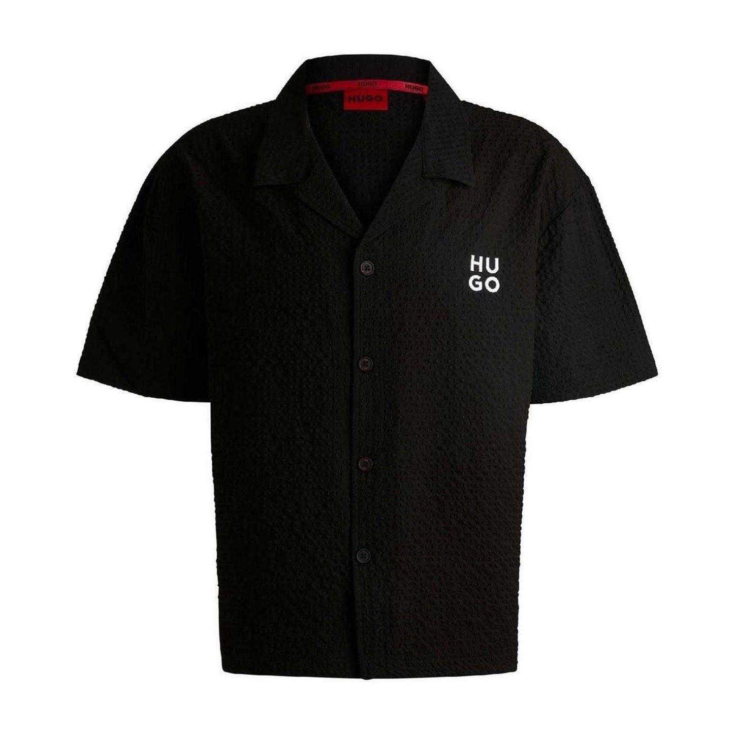 Black - Front - Hugo Mens Waffle Relaxed Fit Shirt